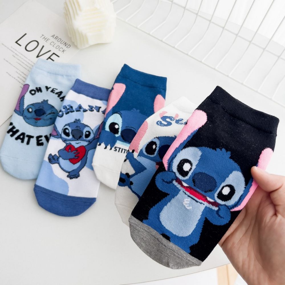 Calcetines de dibujos animados de Anime Disney Stitch para niños, calcetines cortos de algodón Kawaii para niños, calcetines de Navidad, calcetines de barco para niños, regalos, calcetín tobillero