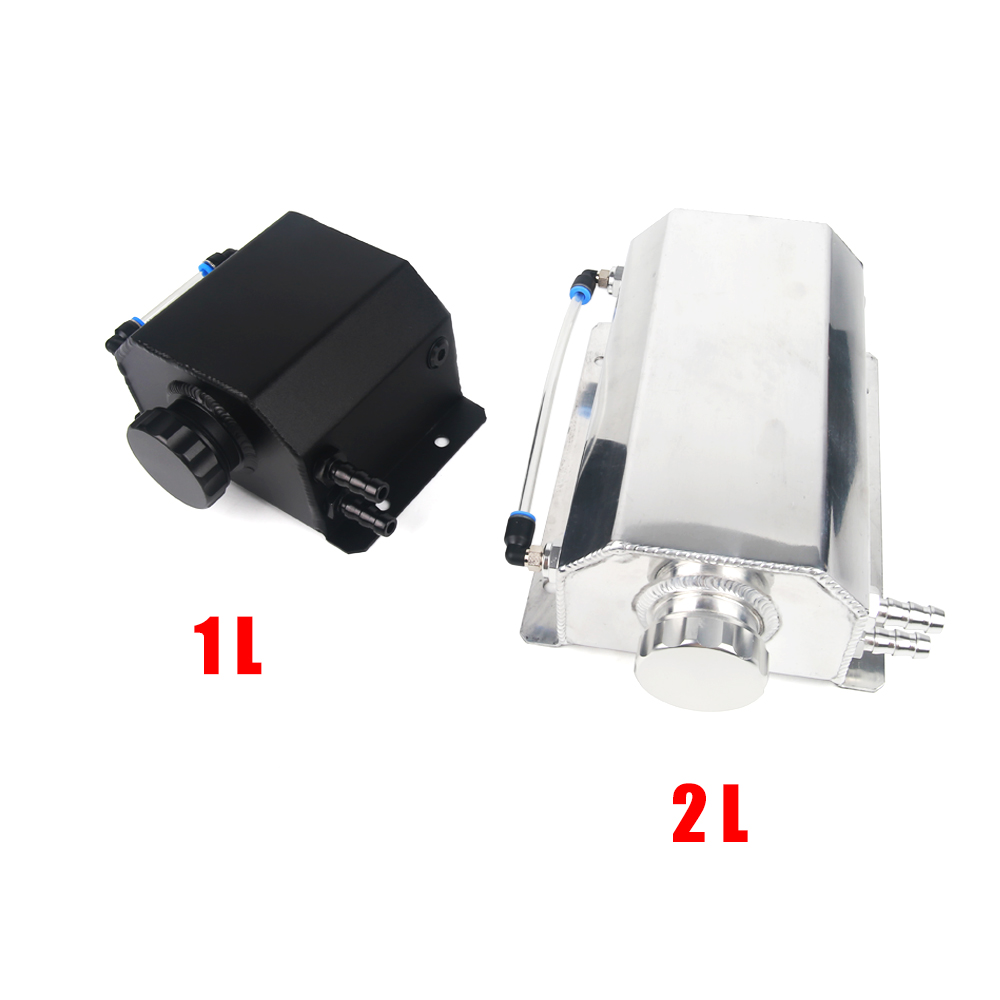 Universele 1L/2L Aluminium Olie Catch Kan Reservoir Tank Koelvloeistof Radiator Overloop Olie Brandstoftank Met Aftapplug ontluchter