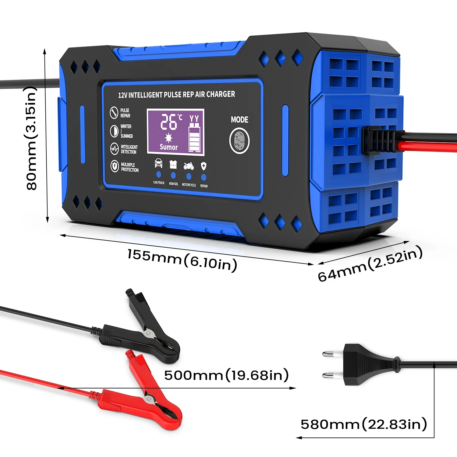 Naprawa akumulatorów Wyświetlacz LCD 6A 12V Inteligentna ładowarka do akumulatorów samochodowych i motocyklowych Ładowarka do akumulatorów kwasowo-ołowiowych