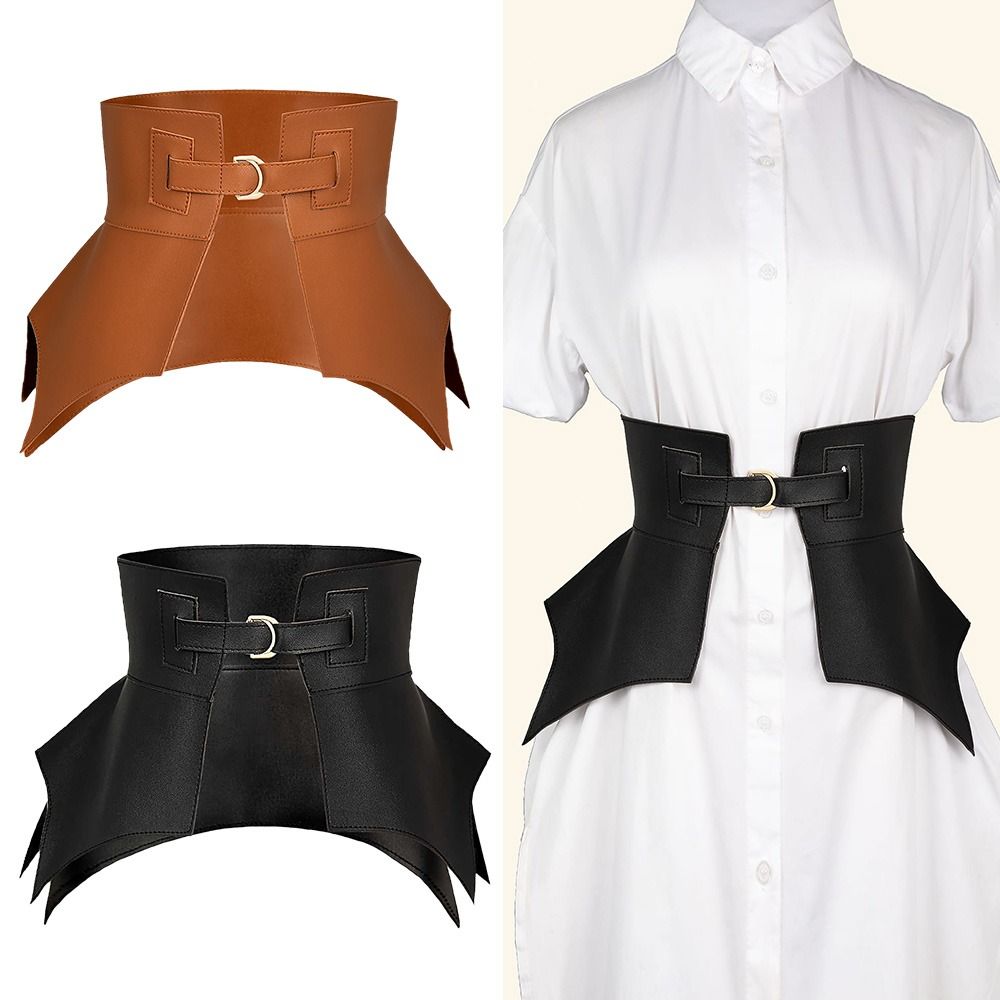 Cinturones irregulares de cuero Pu para mujer, falda larga y ancha de estilo Punk, abrigo de vestir, cinturilla elástica, corsé negro y marrón a la moda, 1 unidad