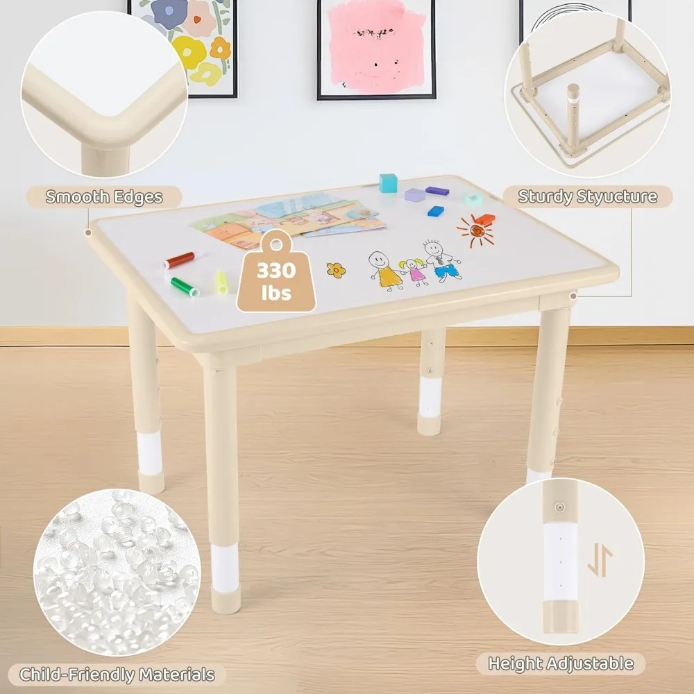 4 Chairs Set, Height Adjustable (17.7-26.1) Toddler Table and Chair Set, Multi-Activity Table with Graffiti Desk
