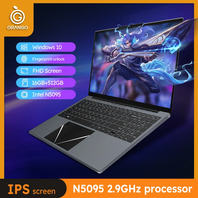 ORANGO Laptop 15.6 inch Intel N5095 Windows 10 DDR4 16GB RAM Notebook Computer Gamer 1920*1080 USB *2 Portable Office Gaming PC