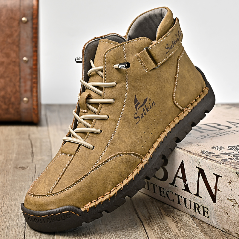 Botas de cuero hechas a mano para hombre, zapatillas de deporte de diseño, zapatos de cuero informales transpirables, botines para hombre, barcos al aire libre, otoño 2024