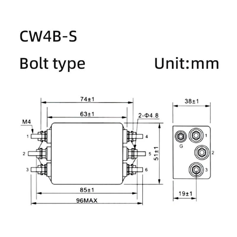 Three-phase three-wire power supply filter CW4B-10/20/30A-S 380VAC EMI filter auger-type audio power purifier anti-interference