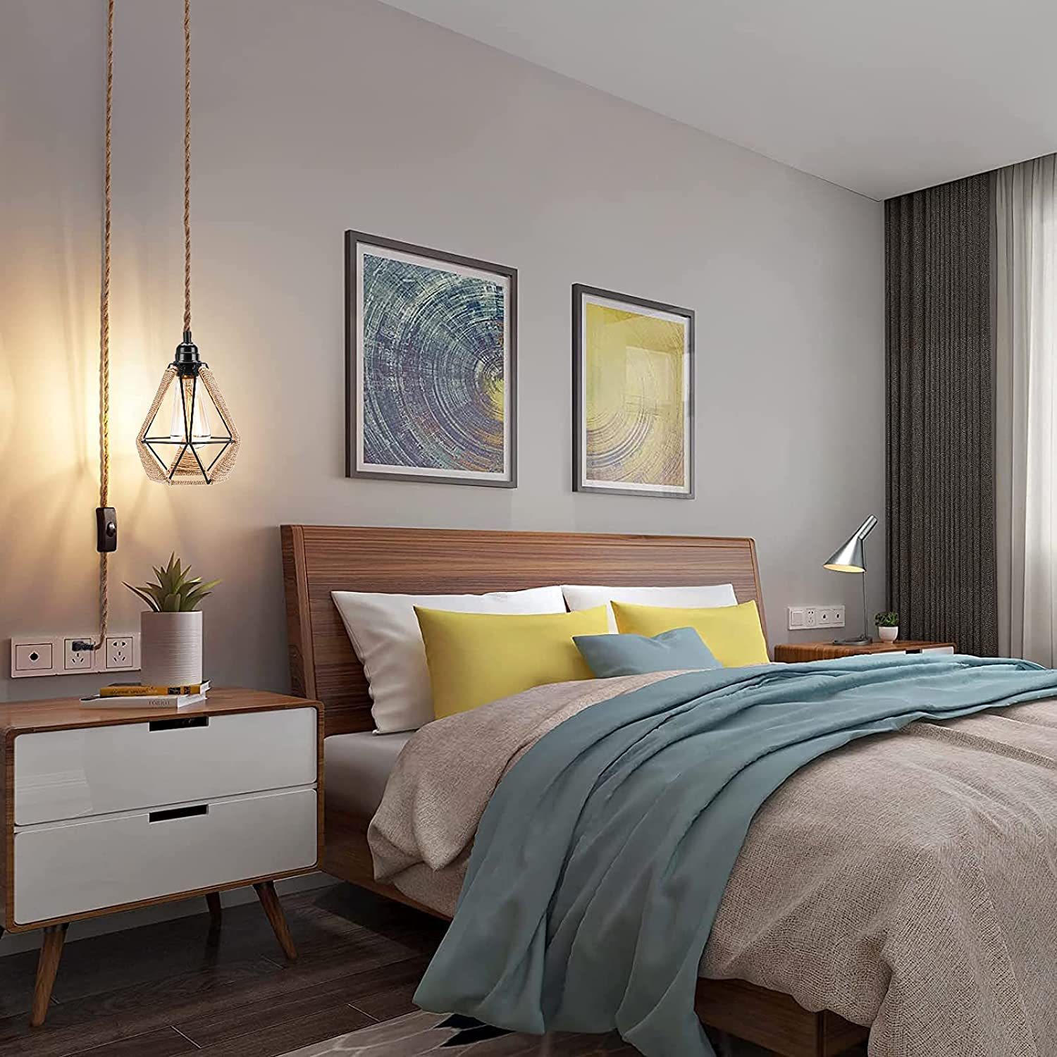 Genixgreen DIY Twisted Cord Lampensockel Seil Elektrokabel 2 Kern 2M 3M E27 EU-Stecker Kunststoffsockel Vintage ON OFF Schalterkabel