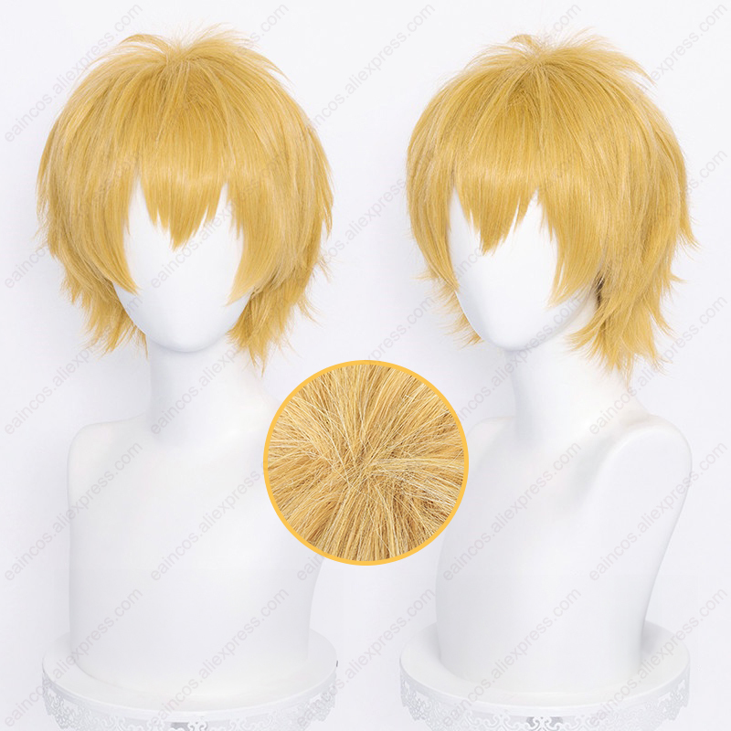 Anime Denji Cosplay Peruca 30cm Luz Laranja Perucas Curtas Resistente ao Calor Cabelo Sintético Halloween