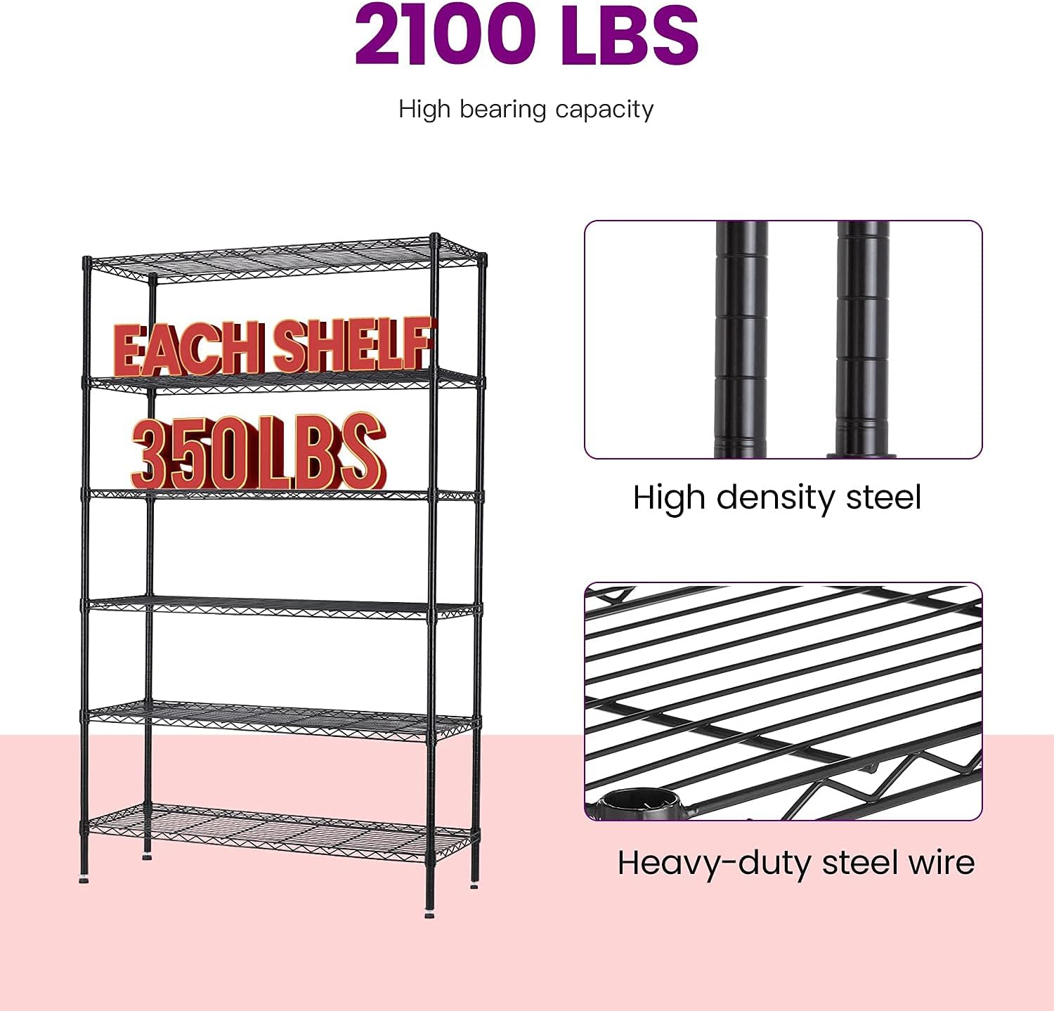 48"L×18"W×82"H Wire Shelving Unit Storage Cart Metal Shelf Rolling Utility Cart 2100Lbs Capacity with 6 Tier Casters Adjustable