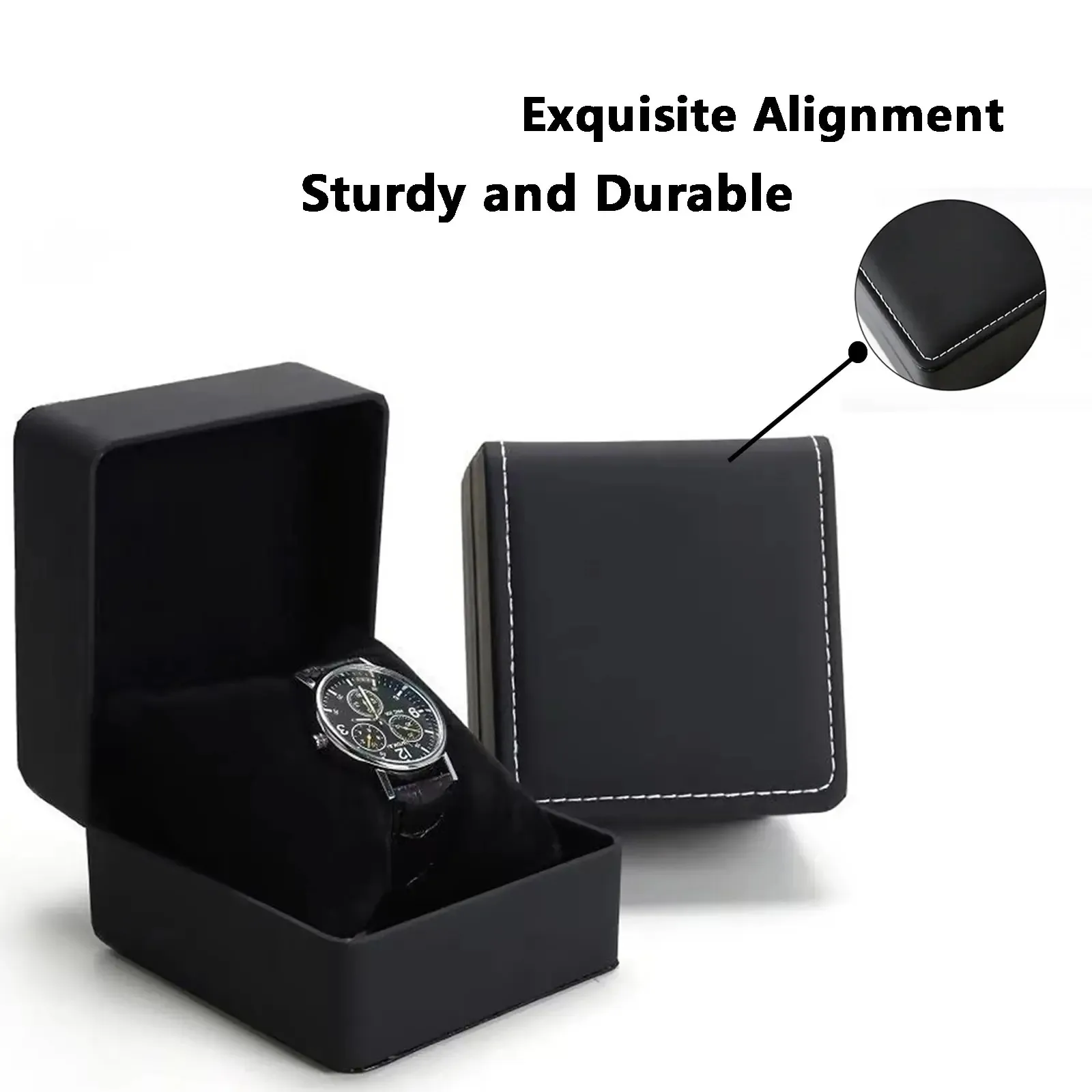 Caja de regalo para reloj individual con almohada, organizador de vitrina de reloj de pulsera de cuero PU para hombres
