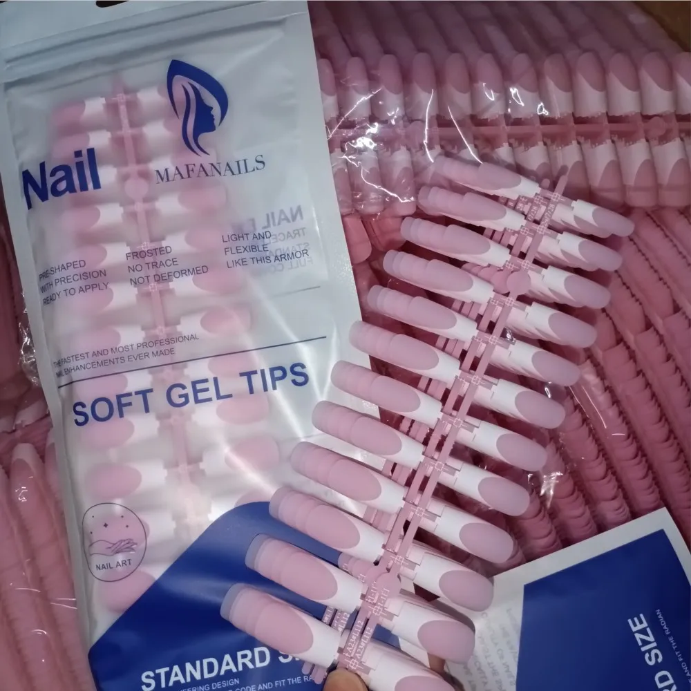 120 Uds. Uñas postizas de punta francesa rosa, forma cuadrada de longitud media con acabado brillante, cobertura completa, uñas postizas preformadas