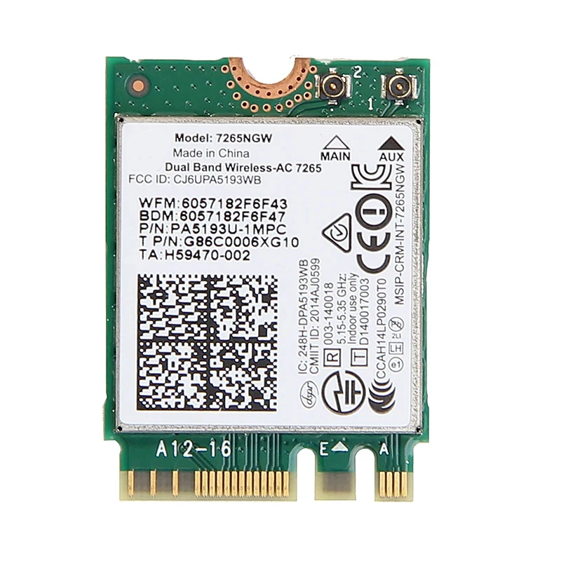Tarjeta AC 7265 AC7265NGW de doble banda, 2,4G/5GHz, 300Mbps + 867Mbps, NGFF M.2 802.11AC