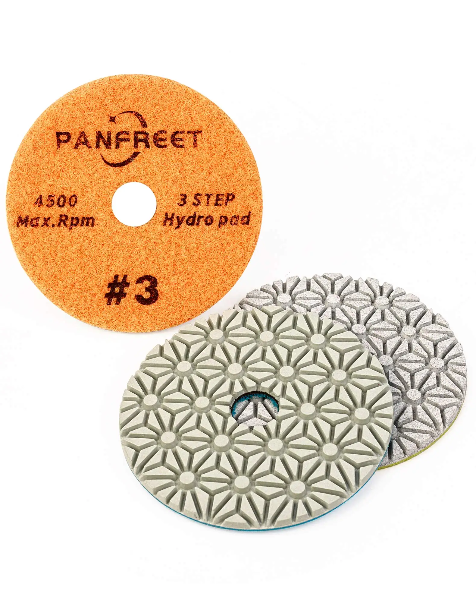 Panfreet Wet/Dry 3 Step 4 Inch Diamond Polishing Pads Granite Polishing Pads for Granite Quartz Marble Concrete Terrazzo