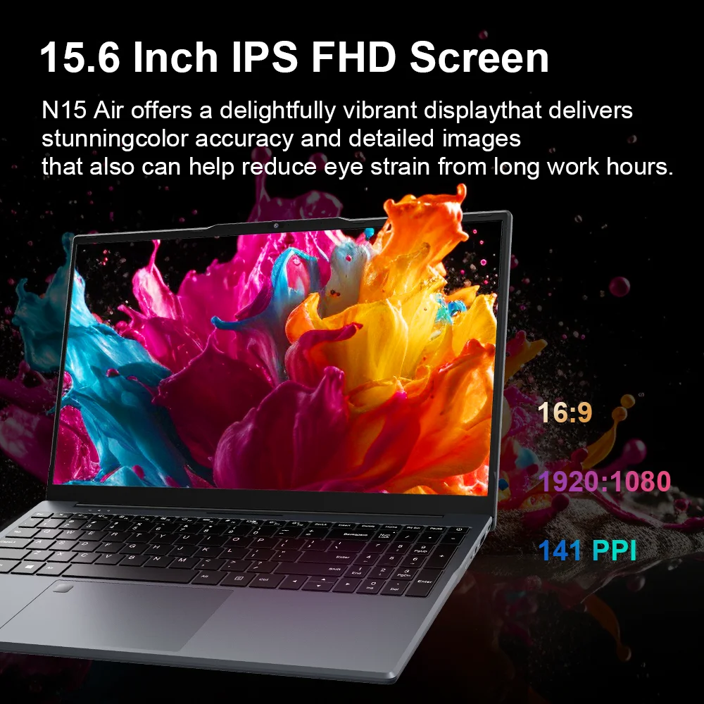 Ninkear N15 Air Laptop Intel N150 16GB DDR4 512GB SSD 15.6" FHD Tastiera retroilluminata 180 °   Flip 46.2WH Notebook per computer da ufficio sottile