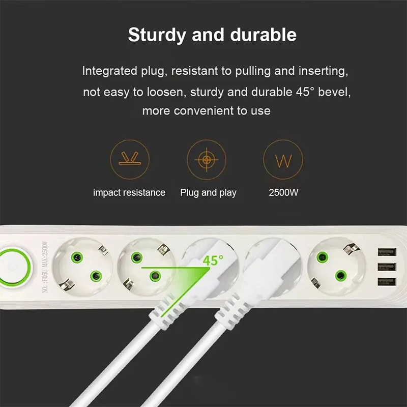 2500 ワット EU プラグ AC コンセント Multiprise 電源タップ 2 メートル延長コード電気ソケットネットワークフィルター USB ポート高速充電