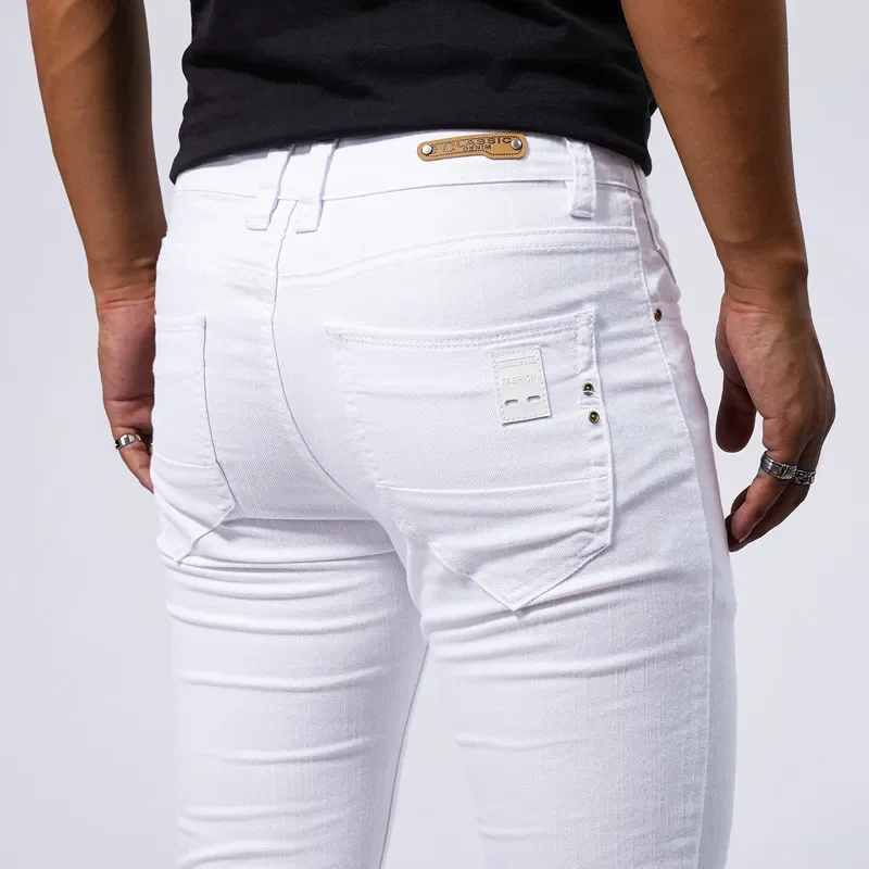 Pantalones vaqueros informales blancos para hombre, nuevos pantalones vaqueros cómodos, elásticos, ajustados, rectos, ropa masculina, ropa de calle