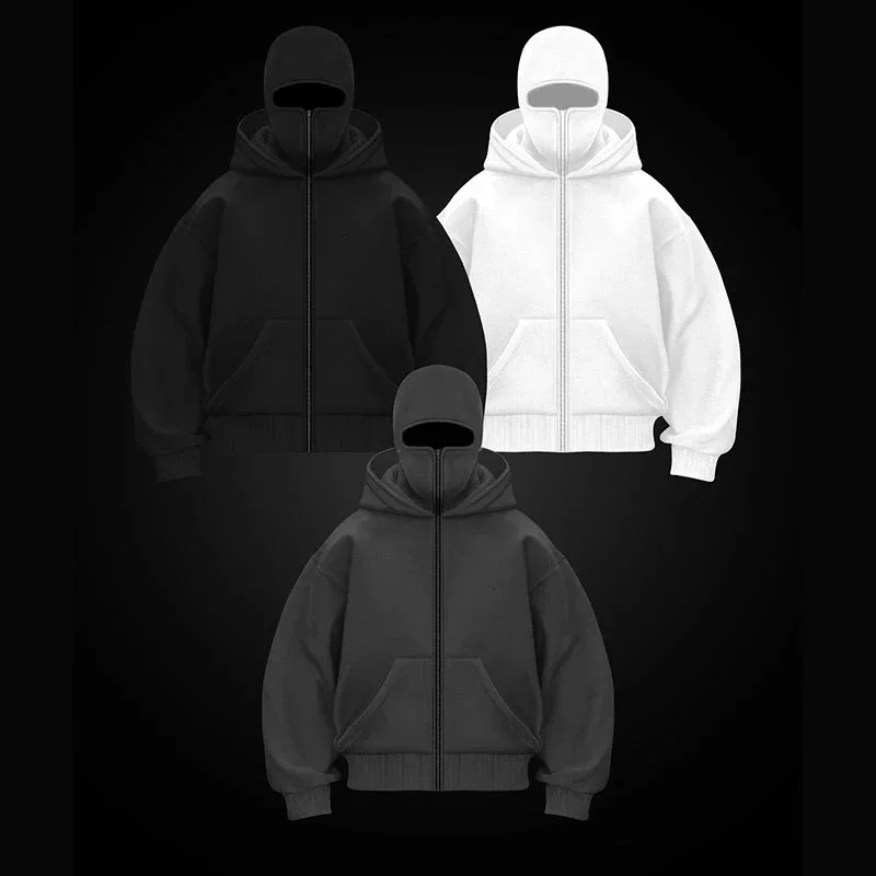 Feminino masculino e balaclava y2k gótico harajuku inverno novo item duplo moletom com capuz masculino máscara com zíper roupas esportivas