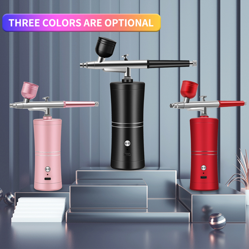 Przenośny akumulatorowy bezprzewodowy aerograf z kompresorem Pistolet natryskowy o pojedynczej akcji do pielęgnacji twarzy Nail Art Tattoo Craft Cake Paint