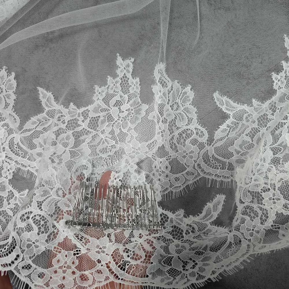 Véu de casamento romântico personalizado com renda de cílios, véu de noiva com pente oculto, 3m de comprimento, 1.5m de largura, marfim, camada única