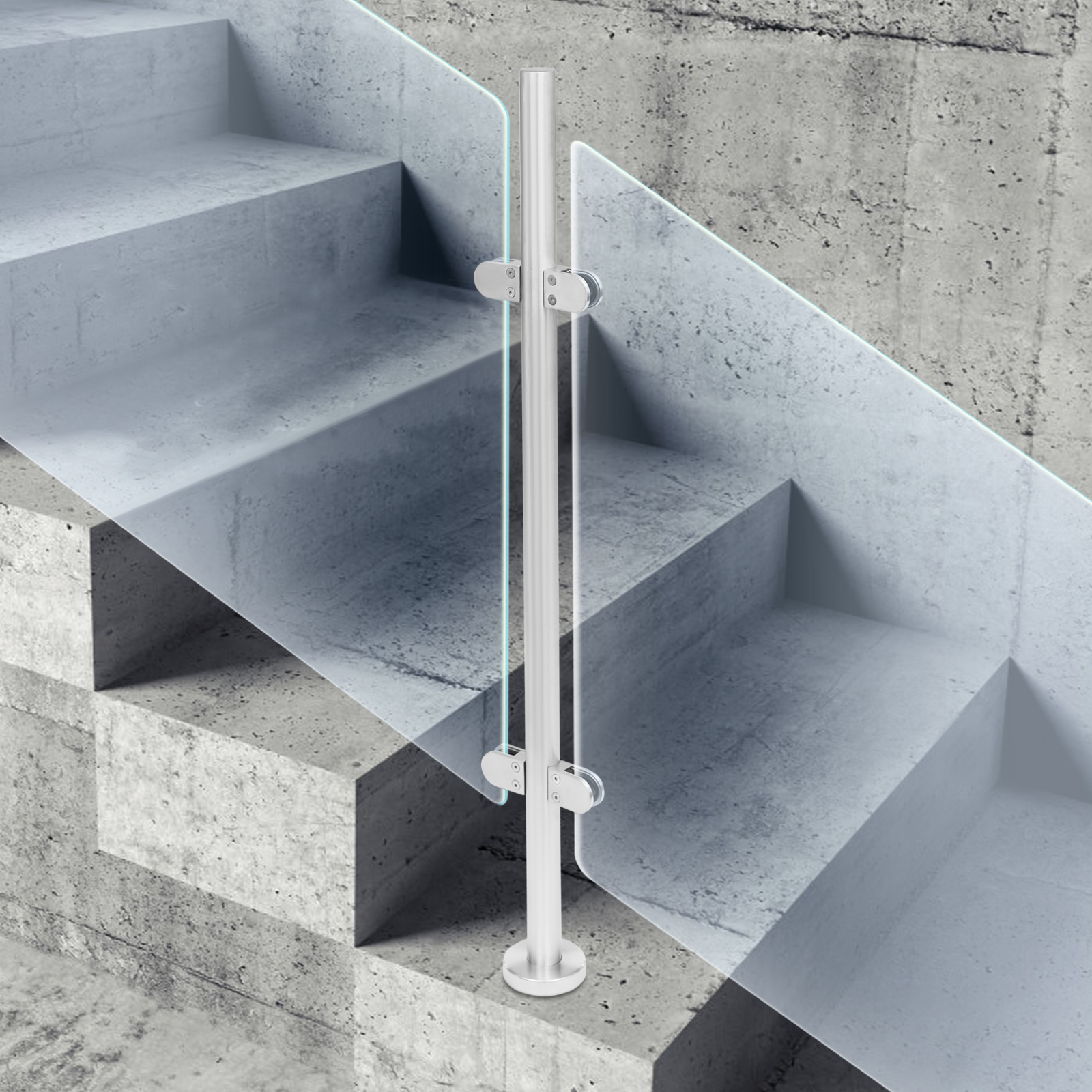 Edelstahl-Handlauf-Geländer, bodenmontierter Handlauf, Stairway-Geländer, Handläufe für Außentreppen, Silber