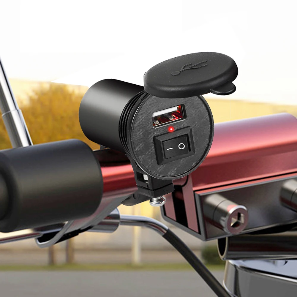 Motorcycle Vehicle-Mounted Charger Waterproof USB Adapter 12V Phone USB Port Phone Charge With Switch Moto Accessory