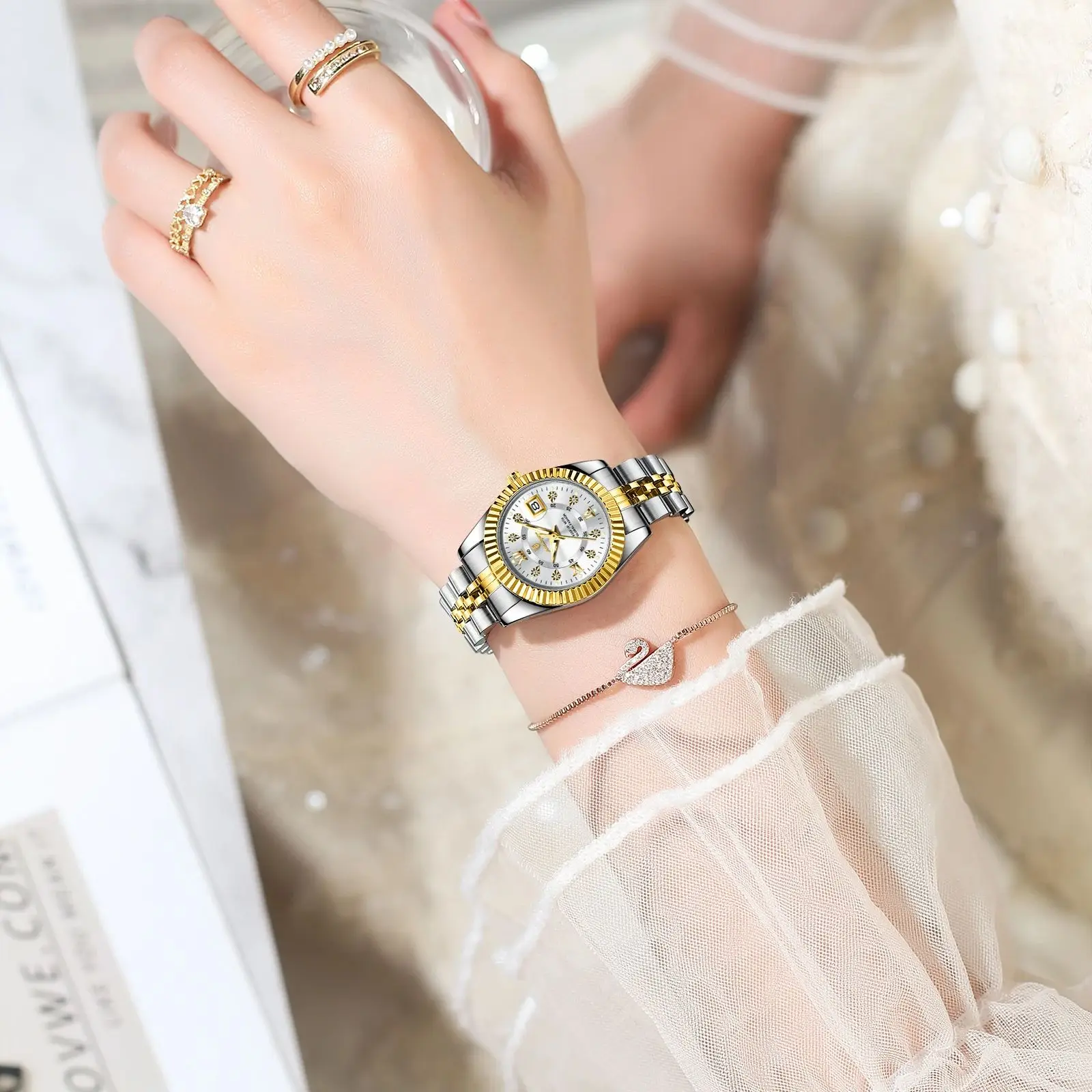 Reloj POEDAGAR de lujo para mujer, luminoso, resistente al agua, con fecha, reloj de acero inoxidable para mujer, relojes de cuarzo informales a la moda para mujer, regalo