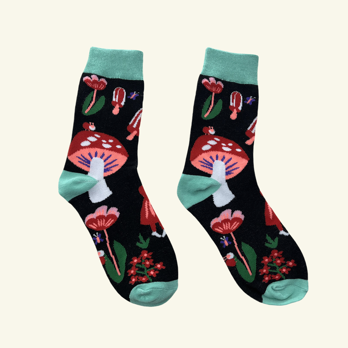 1/3 Paar Damen-Socken mit Blumen- und Pilzmuster in der Mitte der Wade, geeignet für den Alltag