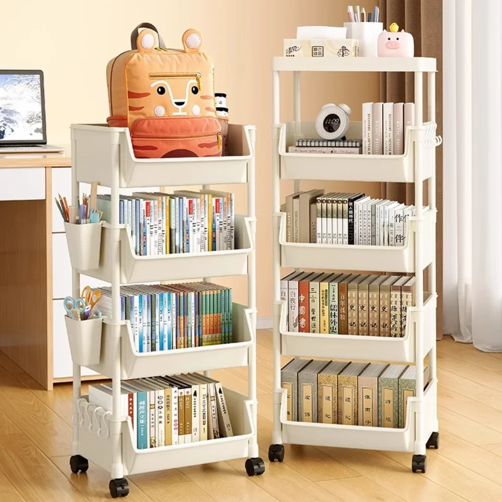 ตู้หนังสือเด็ก Rack เฟอร์นิเจอร์ล้อที่ถอดออกได้ชั้นวางหนังสือขนาดเล็กล้อรถเข็นบ้านของเล่นอ่านหนังสือชั้นวาง