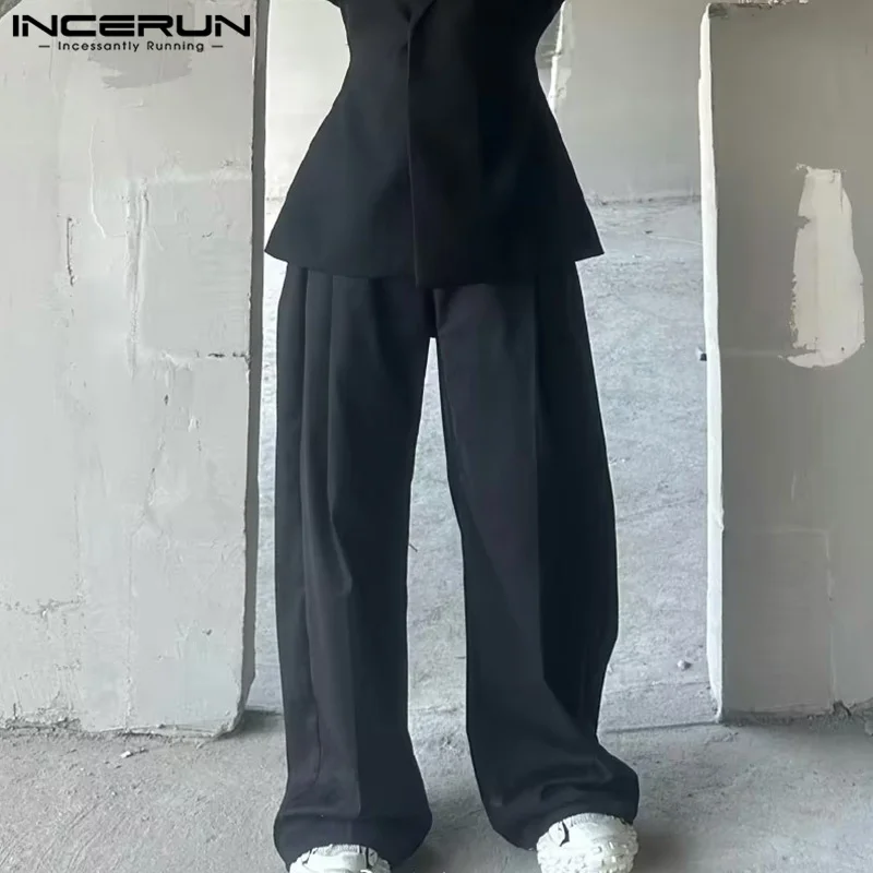 INCERUN 2024 Hosen im amerikanischen Stil, stilvolles Herren-Dekonstruktionsdesign, solide, dünne Taille, lange Hose, lässig, einfache männliche Pantalons