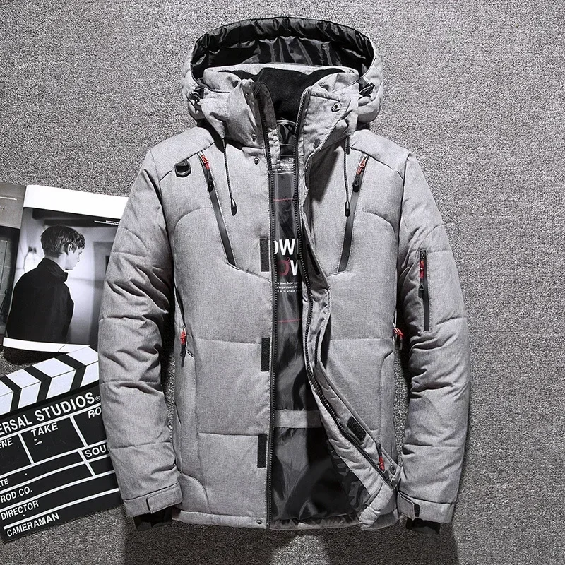 Inverno pato branco para baixo jaqueta masculina moda zíper design grosso quente leve parkas roupas masculinas neve com capuz para baixo jaqueta