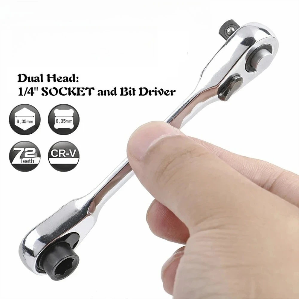 1/4 inch Drive Deep Socket Set 6-Point Hex Short Socket Set Ratchet Wrench 72 Tooth Drive Ratchet Socket Wrench Tool
