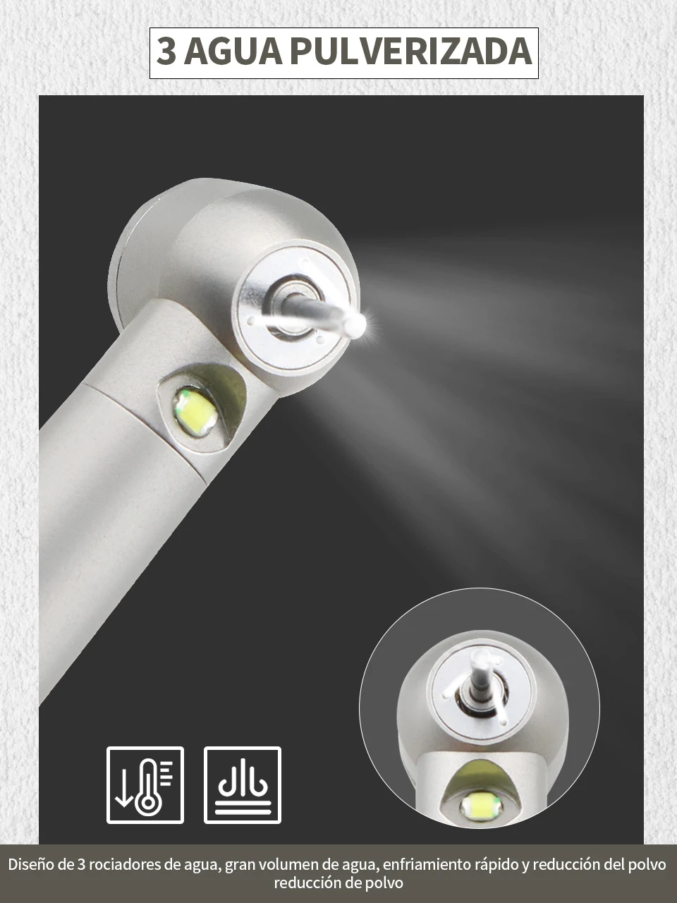 Pieza de Mano Dental LED Alta Velocidad Alta Rotación 3 Spray de Agua Enfriamiento Rápido Rodamiento Cerámico Bajo Ruido Punta de Turbina Herramientas Odontológicas