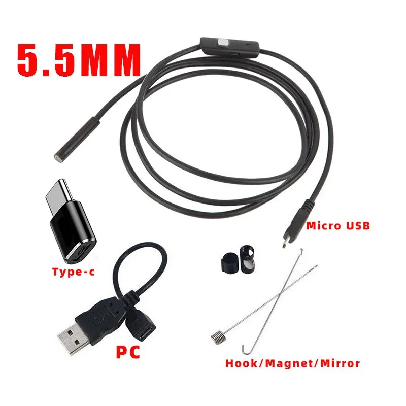 MM clase endoscopio Cámara flexible impermeable mini industrial endoscopio cámara para teléfono móvil ajustable