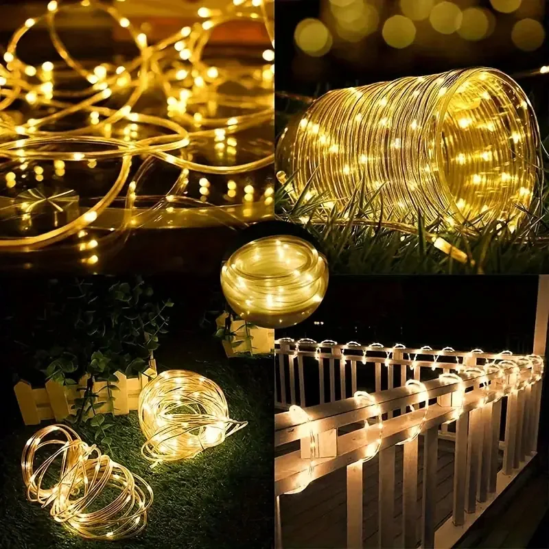 7 M/12 M กลางแจ้งพลังงานแสงอาทิตย์ LED หลอดเชือก String Light สวนกันน้ํา Strip สําหรับตกแต่งคริสต์มาสงานแต่งงานรั้วโคมไฟ Fairy