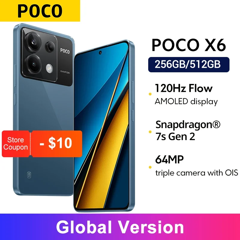 Versión Global POCO X6 5G 64MP Cámara con OIS 67W Carga NFC Snapdragon 7s Gen 2 Smartphone Pantalla AMOLED de Flujo de 120Hz