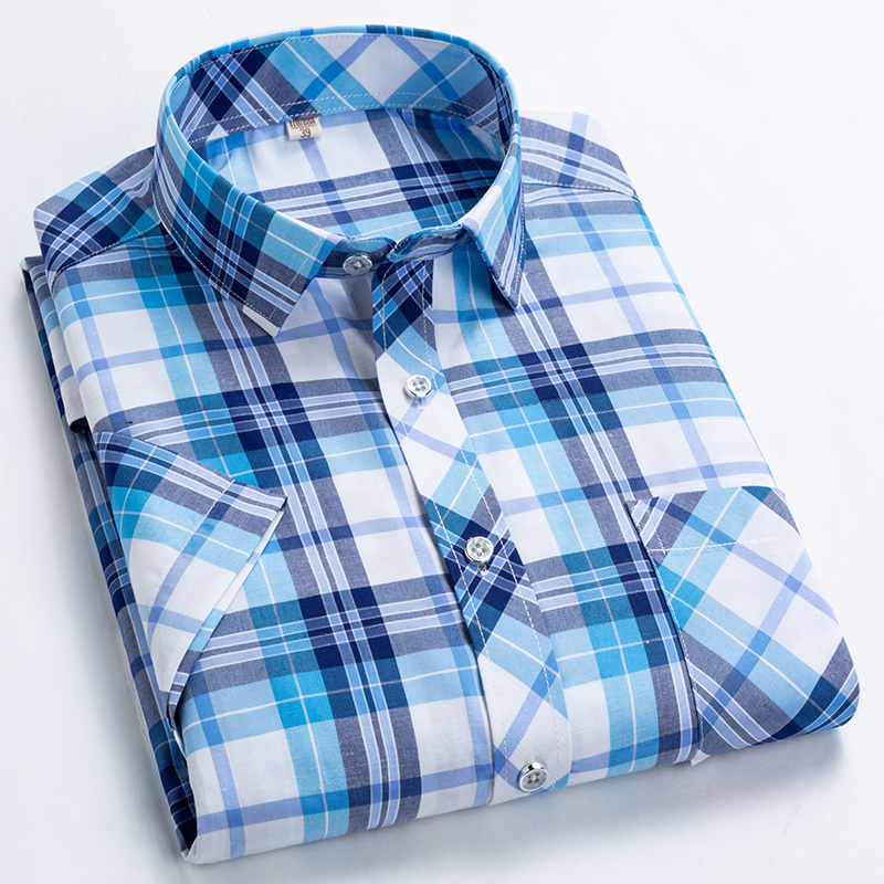 High Quality Men's Plaid Short Sleeve Shirts Business Casual Striped Turn-Down Collar Summer Man Shirt