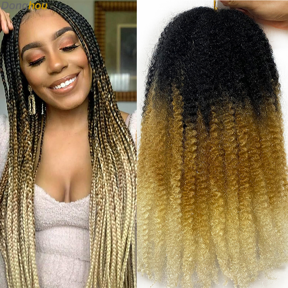 マーリーヘア-合成編組,アフロカーリー,ブラック,ブラウン,ブロンド,グレー,350, 18インチ