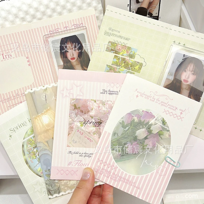 10Pcs Korean Ins Spring Field Folding Card Back Kpop Star 3 Inch Photo Card DIY Packing Material Kawaii Card Message Fixed Board