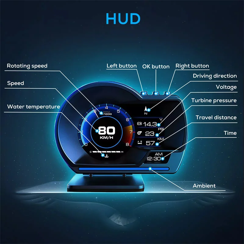 Medidor de sistemas dobles Universal OBD2 y GPS, velocímetro, pantalla frontal, medidor multifunción de temperatura del agua, accesorios Turbo para coche HUD P6