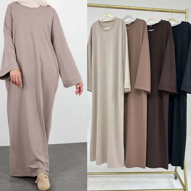 2024 neue Modest Kleid Einfarbig Innere Kleider Muslimischen Frauen Dubai Abaya Eid Ramadan Islam Kleidung Türkei Arabisch Robe
