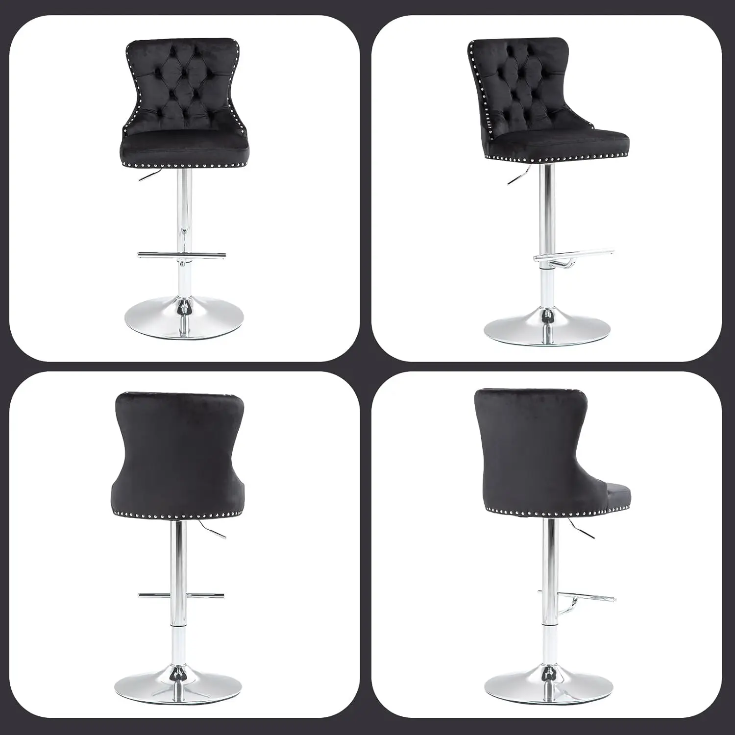 2 PCS Modern Swivel Bar Stools Velvet Adjustable Bar Chairs with Backs and Footrest Adjustable Barstools for Kitchen Club