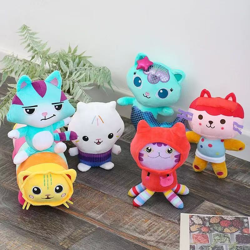 9 estilo gabby casa de bonecas brinquedo de pelúcia mercat desenhos animados animais de pelúcia sereia carro gato plushie boneca crianças