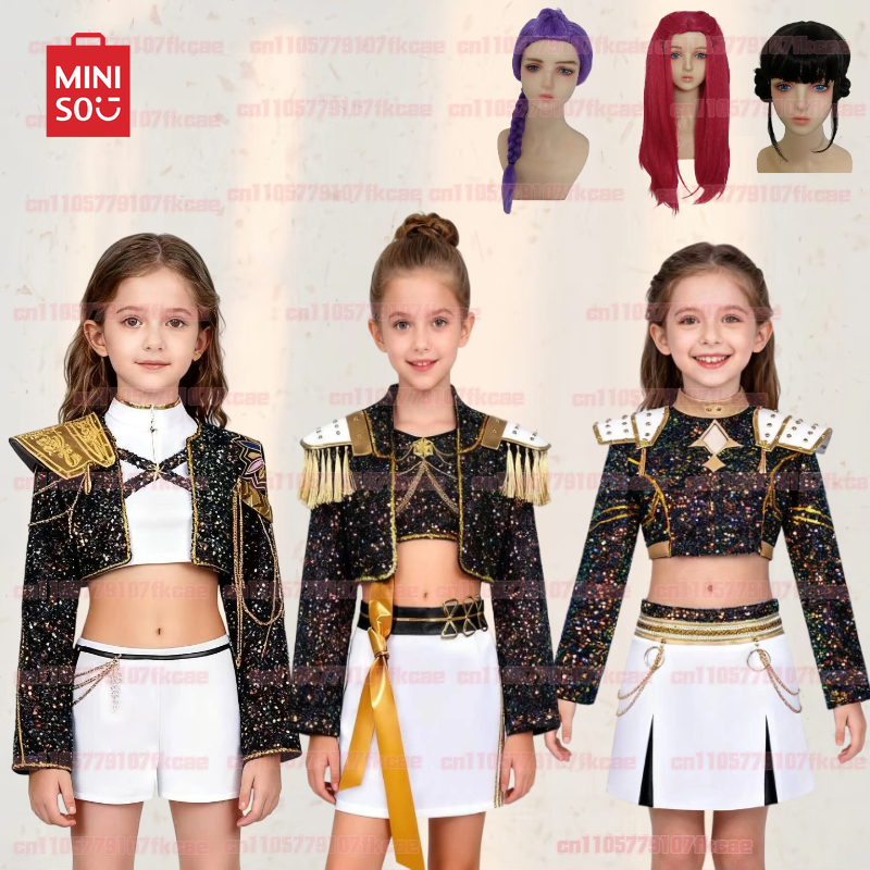 MINISO-Cosplay kpop Demon Hunters 2025 para niñas adultas, Mira Rumi Zoey, ropa negra y dorada, conjunto perfecto para Halloween