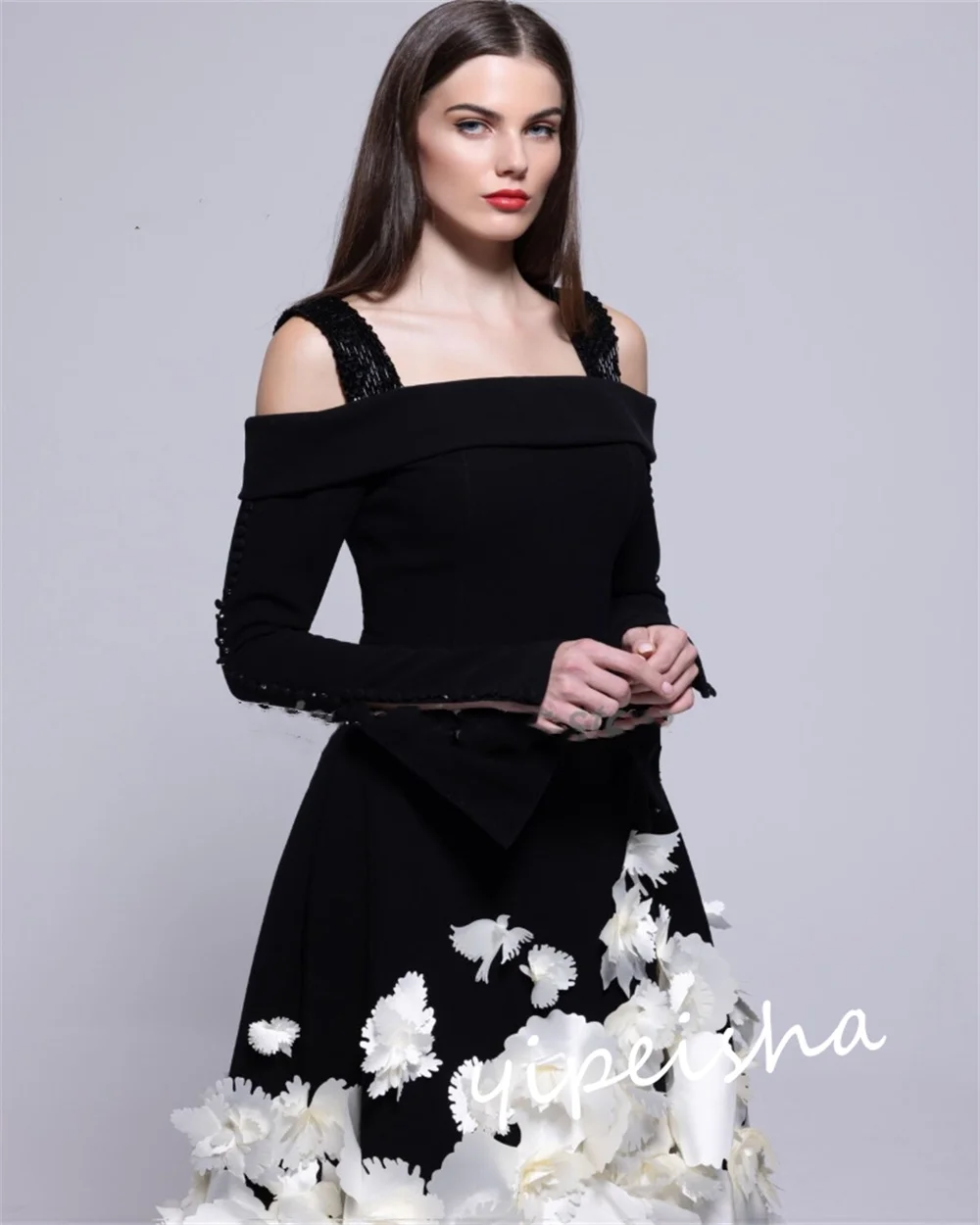 Personalizado jiayigong clássico estilo moderno formal noite fora do ombro a linha apliques vestidos de ocasião sob medida