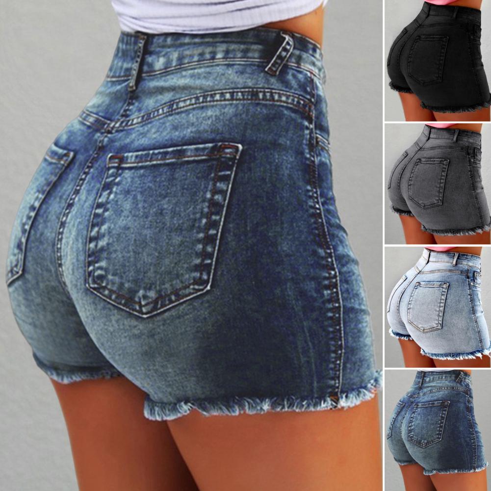 FJFashion-Short en denim déchiré pour femme, jean taille haute, coupe slim, été
