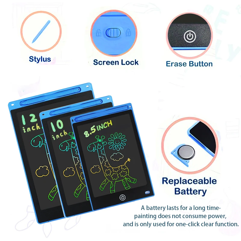 Tableta de escritura LCD de 6,5/8,5/10/12 pulgadas, tablero de dibujo, tablero gráfico electrónico, almohadillas de escritura portátiles ultrafinas, regalos para niños