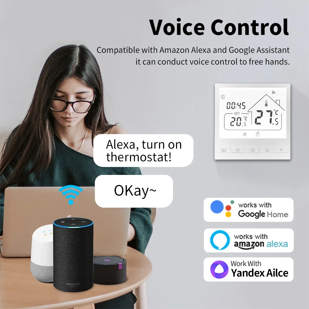 Inteligente tuya wifi água/elétrico piso aquecimento termostato água caldeira a gás controle de temperatura trabalho voz com alexa google