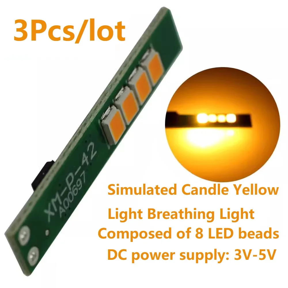 3Pcs/lot Simulated Candle Yellow LED Module Flickering/Breathing Light 8 LEDs 3-5V DC Realistic Candlelight Effect