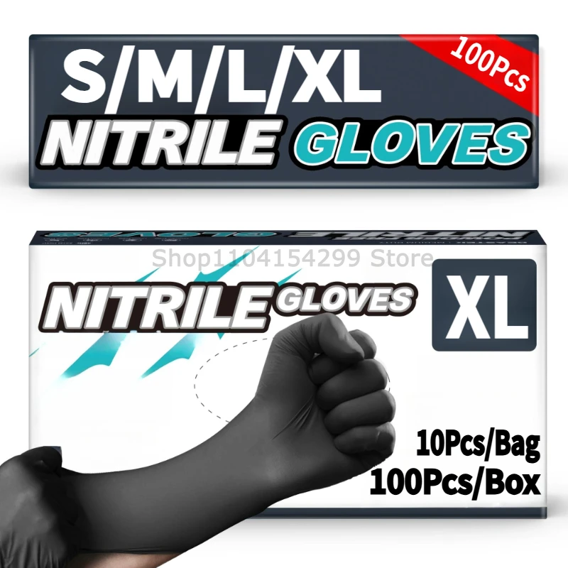 Guantes de nitrilo negros desechables, guantes de limpieza sin polvo grueso, texturizados, para cocina, mecánico doméstico, tatuaje, 100/50/20 piezas