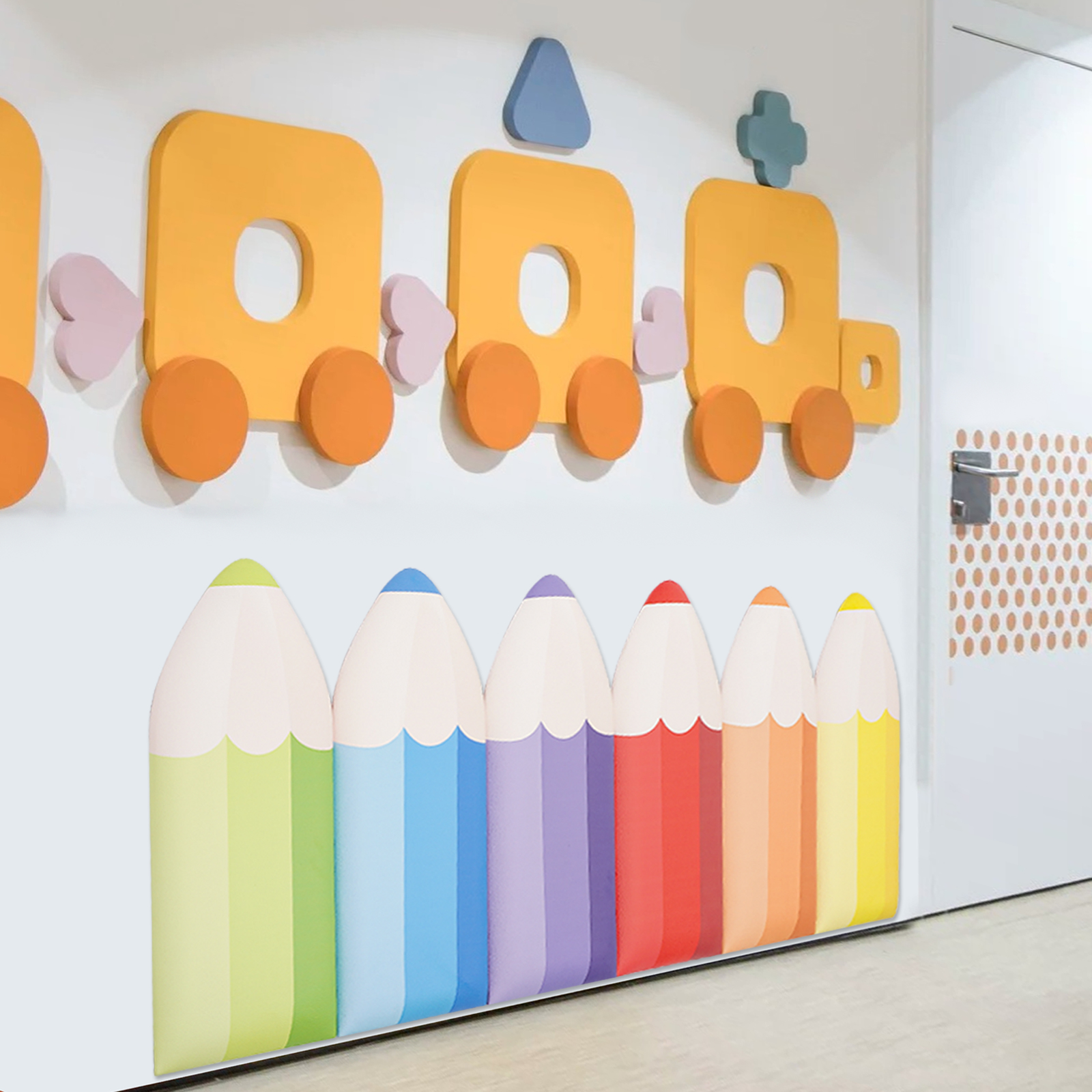 6 Pcs 3D Pencil-Shaped Wall Padding, Bright Colors, Decorative, Wall Mounted Protection Mats for Playrooms