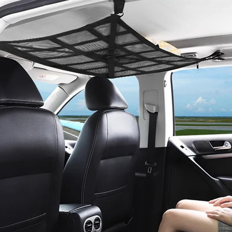 Car ceiling cargo net multifunctional hanging storage organizer with large capacity for convenient storage of car ceiling net