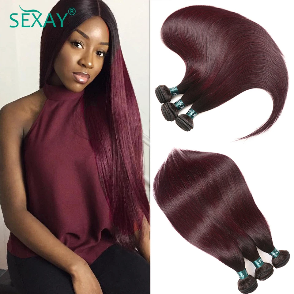 1B 99J Burgundy Bundles 1 Pc Ombre Dark Wine Red Brazilian Silky Straight Human Hair Weave Bundles 10-28 Dark Roots 2 Tone Hair